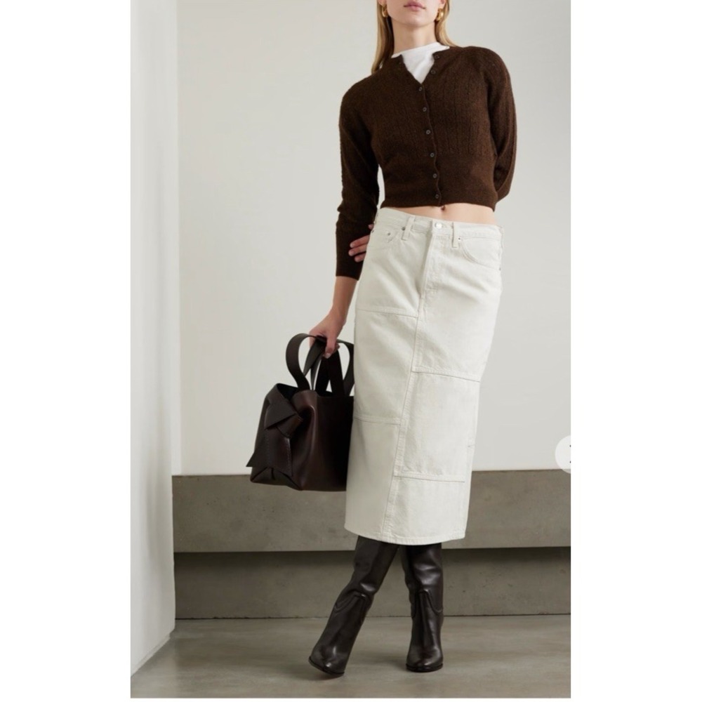RE/DONE Size 25 Mid Rise Seamed Paneled Denim Midi‎ Skirt Vintage White Modest